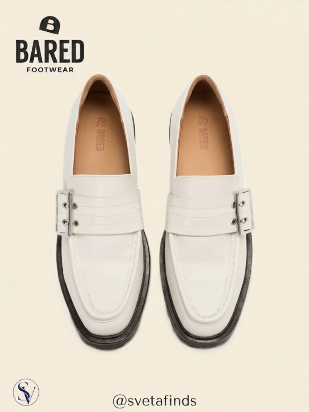 BNIB Bared Footwear Dovekie Off White Leather Buckle Loafers Size 38